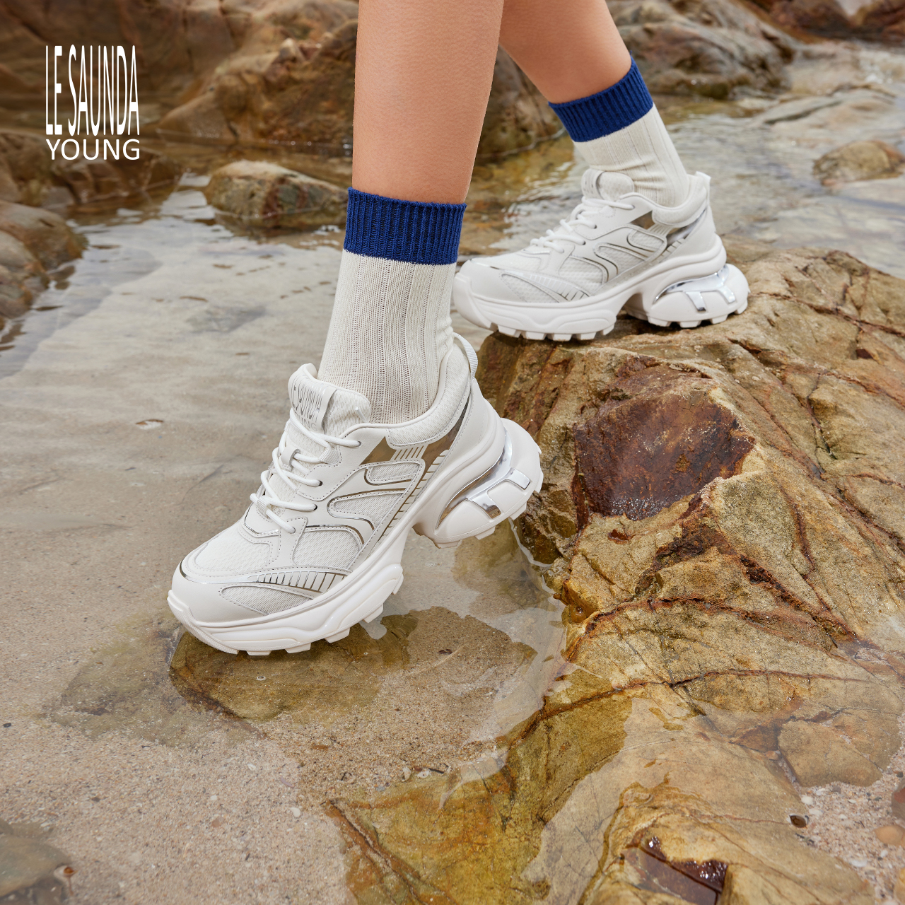 莱尔斯丹YOUNG系带休闲运动厚底增高网面透气舒适老爹鞋女5M48902 - 图0
