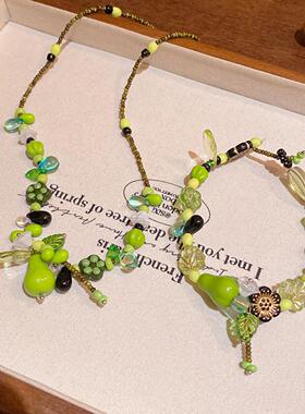 韩系甜美气质绿色串珠植物青梨