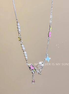 甜美温柔风小众串珠蝴蝶项链女