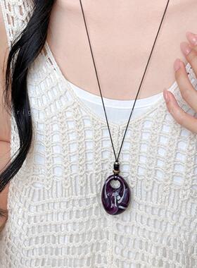 亚克力渲染紫色水滴形吊坠项链女