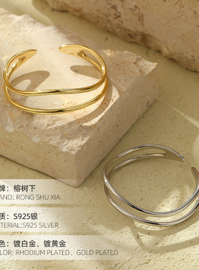 高级感S925银极简双层线条手镯女