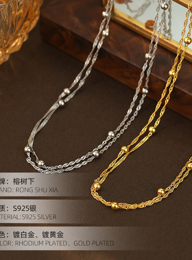 高级感S925银双层叠戴小金豆项链