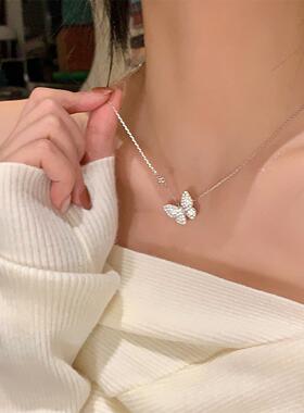 春夏爆款超闪满钻蝴蝶吊坠项链女