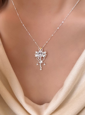 S925纯银蝴蝶结魔法棒吊坠项链女