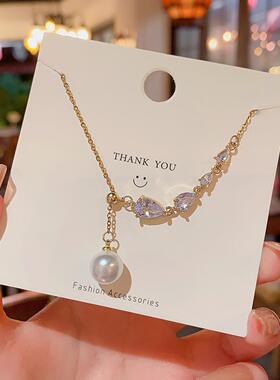 轻奢小众长款流苏珍珠项链女ins