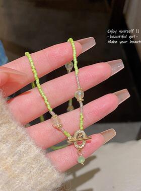 小清新绿色水晶花朵项链女百搭