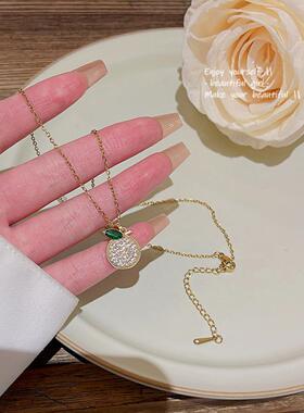 小清新可爱柠檬钛钢项链女ins潮