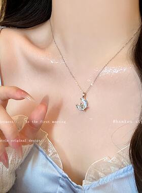 轻奢小众设计感梦幻蓝色月亮吊坠