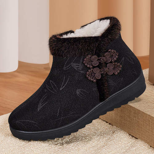 老北京布鞋女冬加绒防滑加厚老人奶奶老太太老式妈妈羊毛保暖棉鞋 - 图1