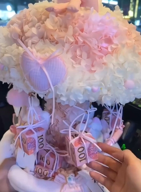 粉色梦幻KT旋转花摆件仿真花材料包送闺蜜女朋友生日情人节礼物