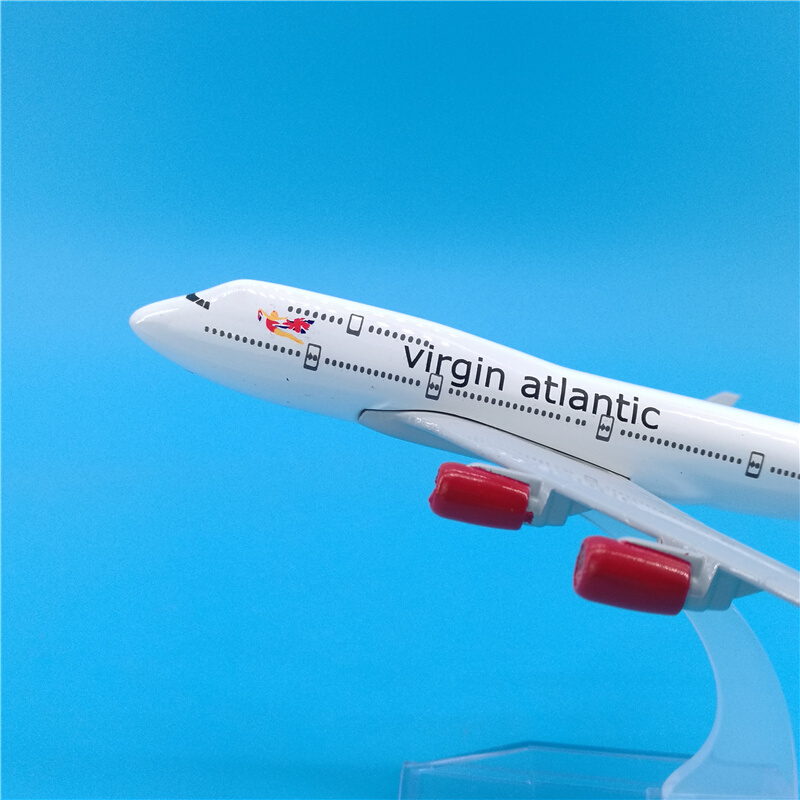 16cm英国维珍航空波音B747合w金材质飞机模型摆件 Virgin Altlati - 图1