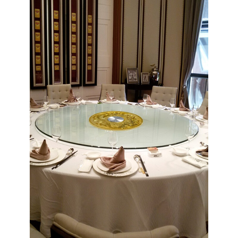 餐厅桌上旋转盘玻璃转盘90公分会场盘子1.6米吃饭140公分桌子上的-图0