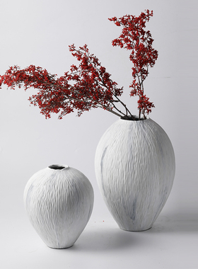 现代复古侘寂风i景德镇陶瓷纹理花瓶插花器样板间酒店客厅玄关装