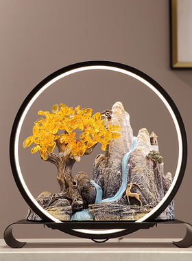 新中式高山流水k发财树摆件玄关电视酒柜装饰品假山水乔迁新居