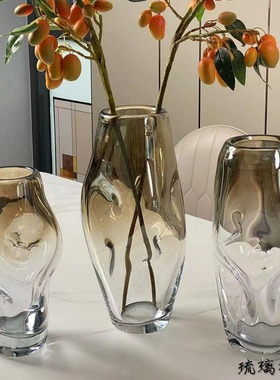 HJM-琉璃花瓶简约现代创意轻奢样板间工艺软装饰客厅玄关插花摆件