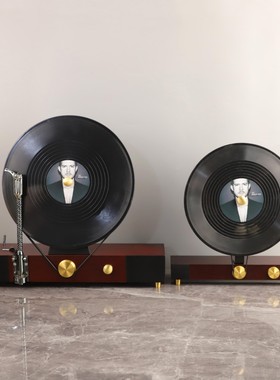 现代简约复古木质黑胶唱片机艺术摆件客厅书房玄关电视柜家居饰品
