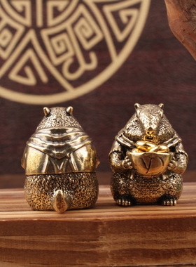 黄铜摆件可爱土拨鼠创意摆件家居办公室手把件土拨鼠摆件黄铜