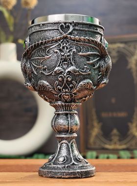 一个龙的不锈钢红酒杯复古西方恶龙家用高脚杯3D立体龙杯子