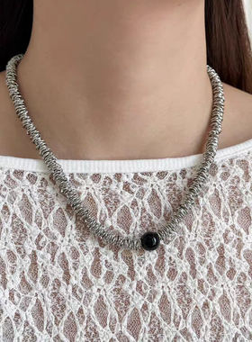 欧美轻奢银色拼接项链黑玛瑙