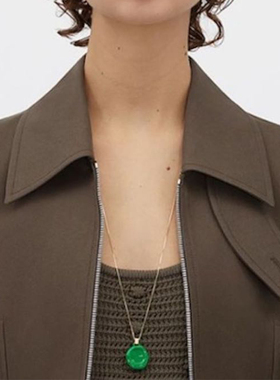 欧美风绿色珐琅釉面圆牌吊坠项链