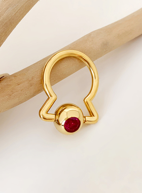 欧美新款复古几何猫爪型戒指INS冷淡风红宝石镶钻爱心指环