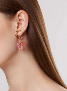 粉色纹理爱心桃心琉璃手链耳环
