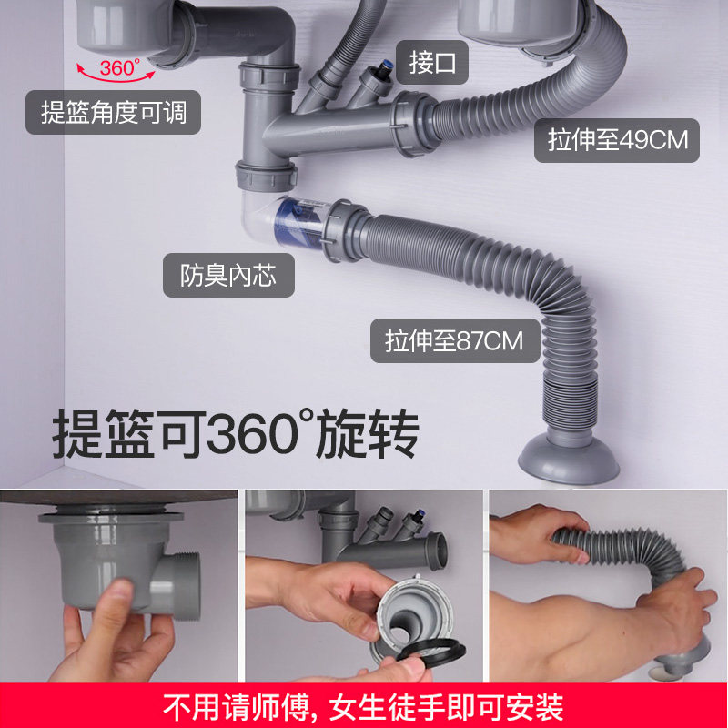 潜水艇厨房洗菜盆下水管单槽双槽排水管洗碗池水槽下水器管子配件,淘宝优惠券,粉丝福利购,淘宝优惠卷