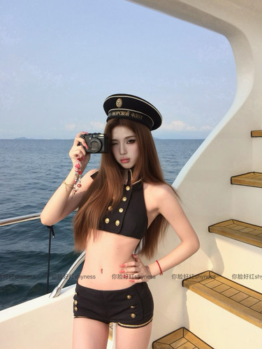 你脸好红shyness-航海日记-新款辣妹风性感海军比基尼帽子套装女 - 图0