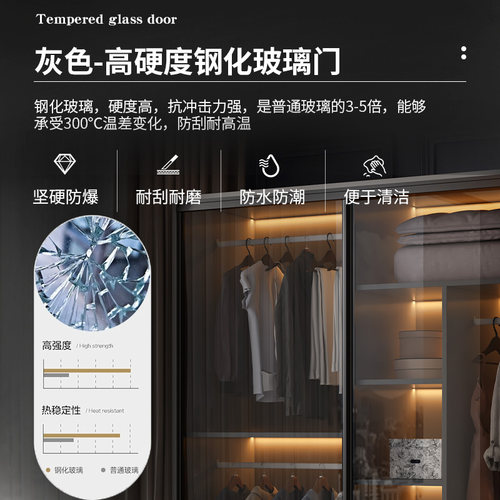 长虹玻璃门衣柜推拉门卧室定制网红衣帽间儿童收纳柜子滑移门衣橱 - 图0