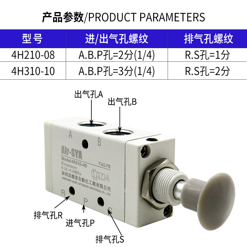Air-SYA气动手动阀4H210-08 二位五通换向阀手扳阀4H310-10气阀控 - 图0