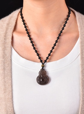 淘运灵阁金蟾拜象吉宏吊坠属龙人吉祥佩戴2026马年黑曜石葫芦项链