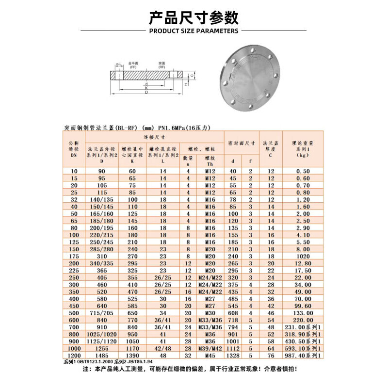 定制304不锈钢盲板化工部HG/T20592标准法兰盖堵板国标法兰盘16R| - 图2