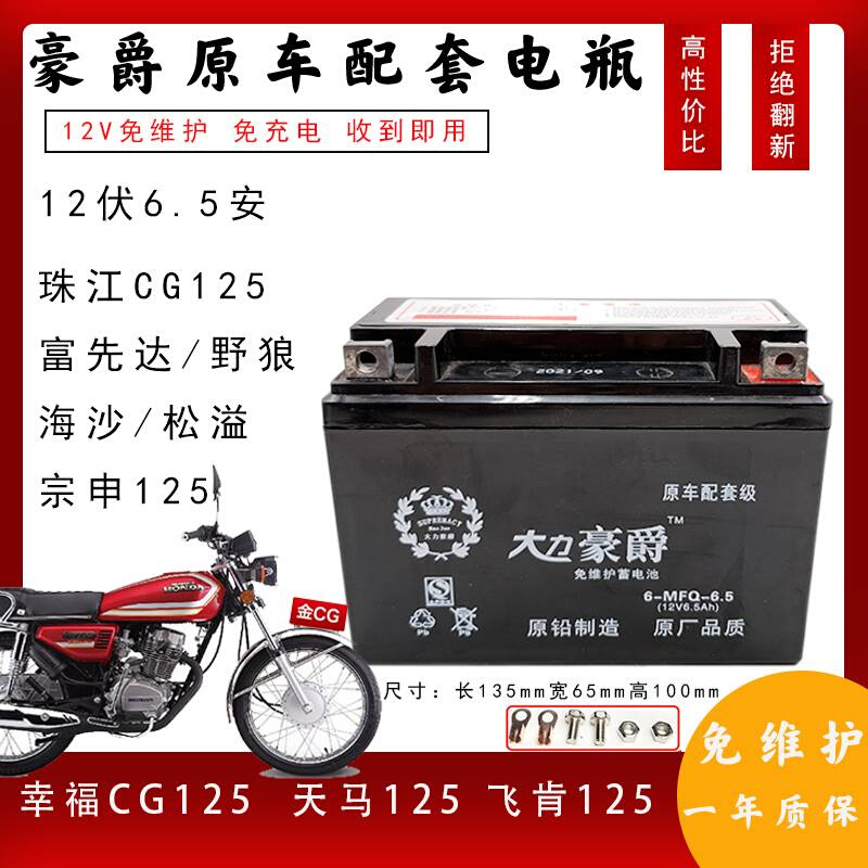 CG125款摩托车电瓶12v6.5Ah电池宗申飞肯珠江125男装CG款干电池 - 图3