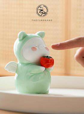 创意诸事大吉陶瓷摆件可爱小猪禅意家居饰品桌面工艺品办公室送礼