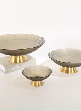 创意现代水果盘玻璃摆件茶几客厅样板间金属托盘桌面糖果盆摆设