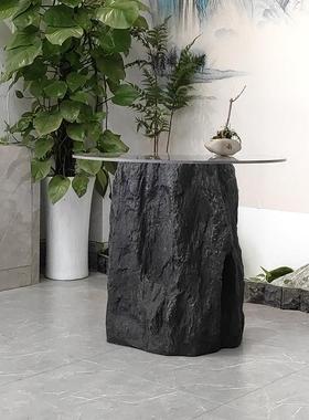 仿真石头桌脚桌腿底座定制玻璃钢摆件中式轻奢实木大理石创意支撑