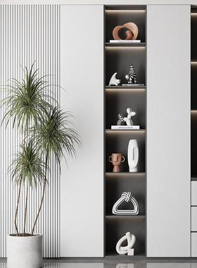 抽象艺术电视墙奶咖色雕塑摆件酒柜样板房间侘寂风装饰品组合套装