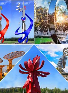 不锈钢大型雕塑地标创意金属镜面圆环夜光月亮庭院园林景观定制厂