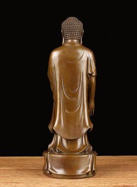 黄铜阿弥陀佛像摆件站像接引佛家居佛堂供奉店铺办公桌面工艺品