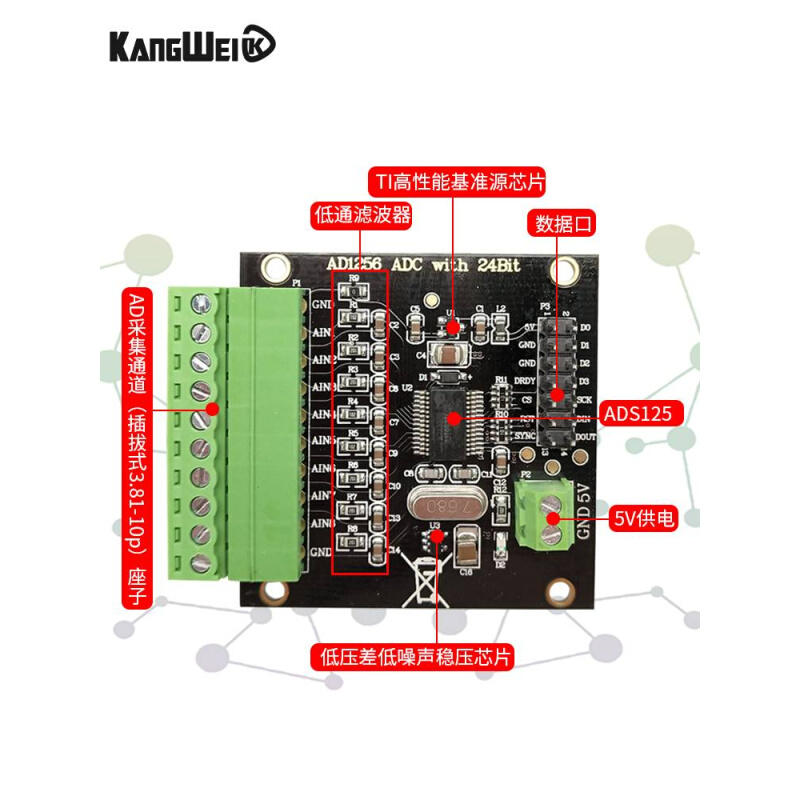 新款ADS1256模块24位ADC数据采集卡ADC高精度ADC采集模数转换器 - 图2