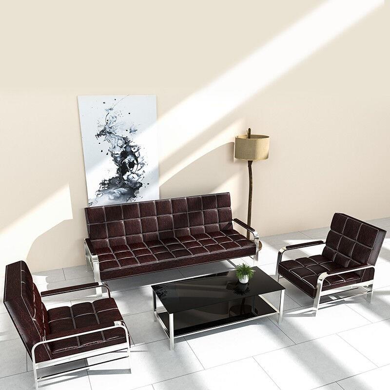 中伟商务办公沙发简约皮艺商务办公室简易钢架折叠沙发床三人位 - 图1