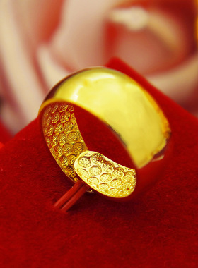 大宽面厚金拉丝戒指大光面戒指男士满天星流星雨指环印字越南沙金