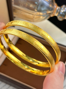 越南沙金999小众新中式设计感拉丝cnc五福葫芦手镯素圈手环仿真金