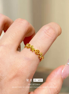 暴富马上有钱戒指越南沙金钱币铜钱小马戒指招财开口仿真金色指环