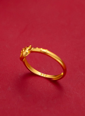 古法金版虎年生肖老虎戒指品周家同款小老虎活口越南沙金戒指轻奢