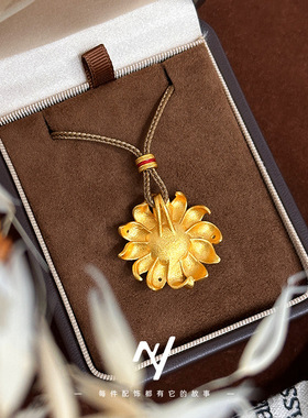 越南沙金可旋转点钻闪耀太阳花吊坠仿真金色项链向阳日葵锁骨链