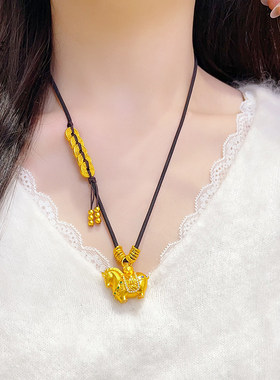 越南沙金999点钻马上有钱唐马五帝钱盘缠吊坠项链小马生肖挂坠女