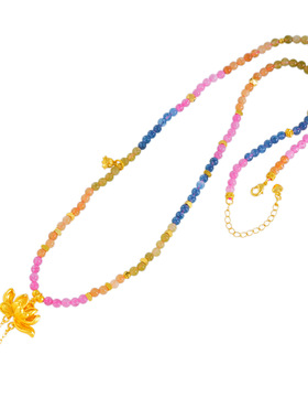 越南沙金不掉色莲花两世欢碧玺项链夏日多巴胺手工串珠毛衣链挂坠