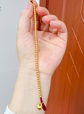 越南沙金磨砂圆珠小胖福红绳手链女高级感手饰素链个性气质金店款