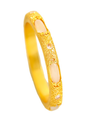 金店同款越南沙金不掉色金镶玉雕花手镯女精致重工气质高级感手环